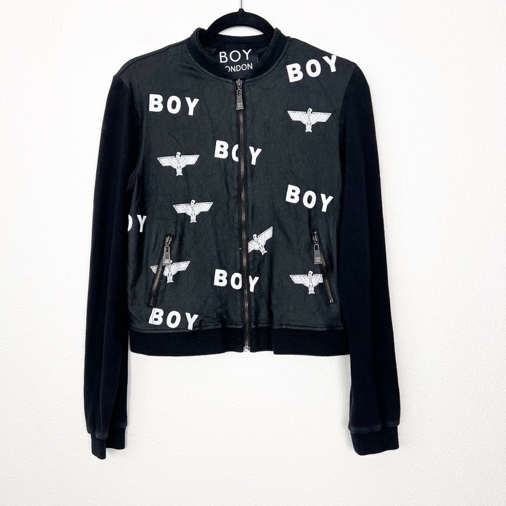 Boy London Youth Large Black All Over Logo Graphic Full Zip Bomber Jacket
